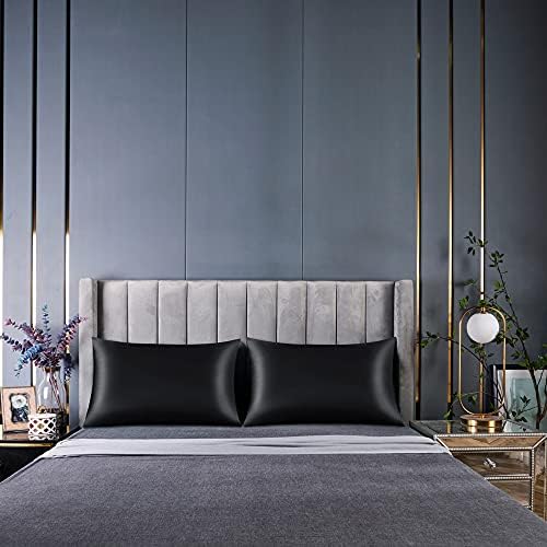 Satin Pillowcase,2 Pack Silky Pillow Cases for Hair and Skin,Soft Breathable Smooth Silk Pillow Cover with Envelope Closure (Black, Standard(20"x26"))
