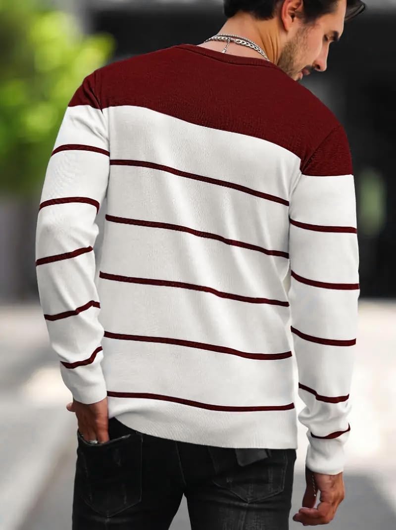 ZAFUL Men's Color Block Striped Pullover Sweater Crewneck Long Sleeve Sweater Slim Fit Casual Sweatshirts - Image 3