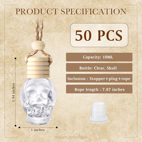Image of BBTO 50 Pcs Hanging Car Freshener Car Diffuser Bottles Empty Glass Perfume Bottle Freshener Diffuser Bottle Pendant for Essential Oil Fragrance Aromatherapy Ornament (Clear)