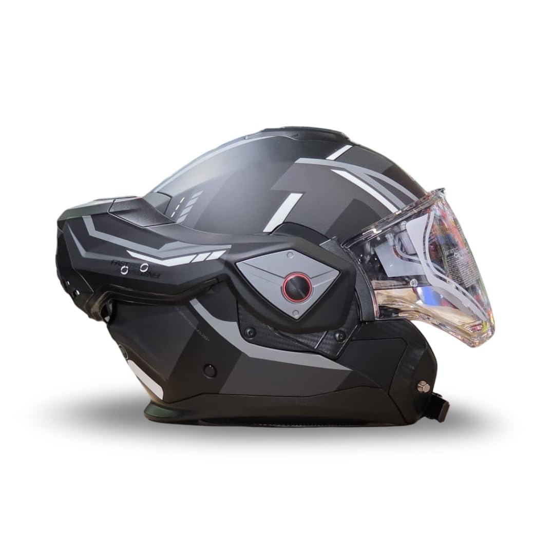 NZI Casco Modular NZI Fastback Shadow Duo 180º Negro Mate Gris Abatible con Visor Solar - Unisex Hombre y Mujer - Homologado P/J ECE 22.06 Talla M