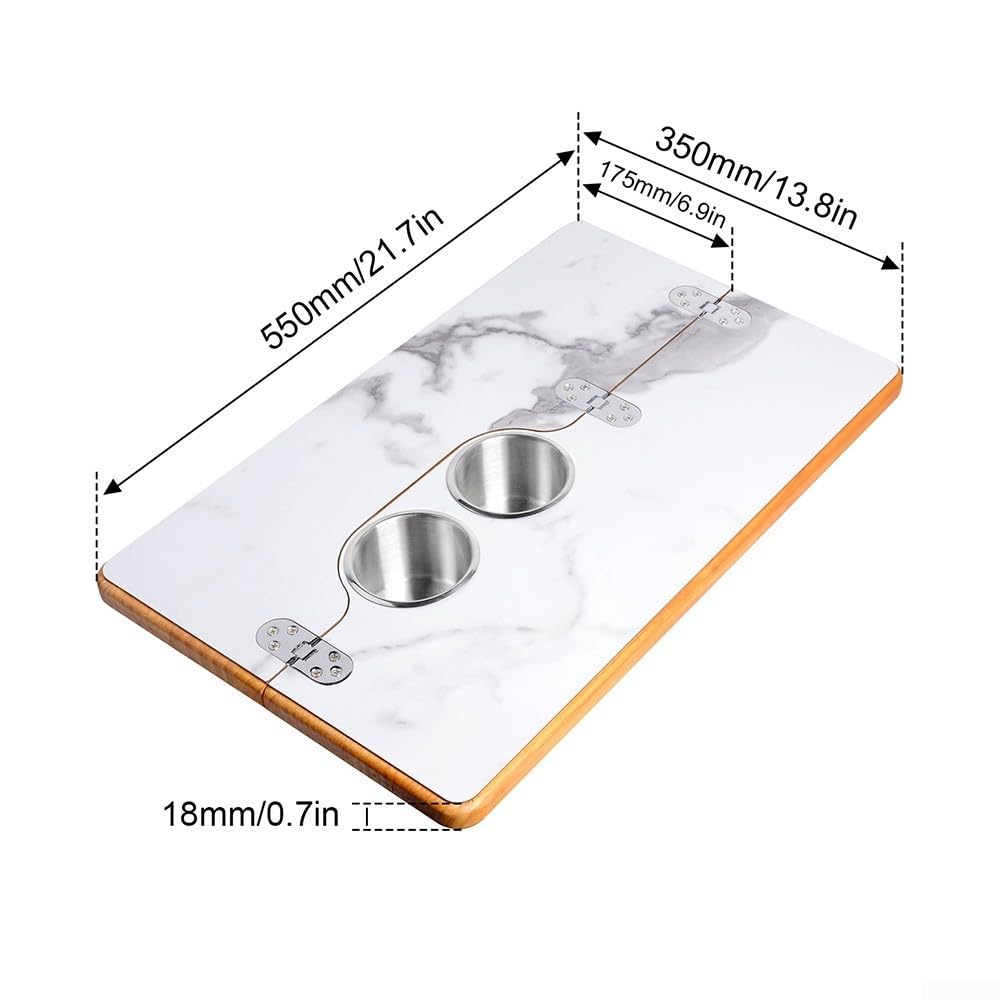 Tavolo pieghevole in laminato per camper, barca, yacht, 55 x 35 x 2 cm, in legno con 2 portabicchieri in acciaio inox, finitura liscia