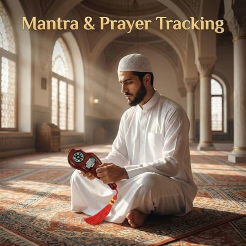Image of Electronic Wood-Grain Hand Tally Counter with Built-in Compass & Red Tassel - Digital Prayer Bead /Tasbih Clicker with LCD Display and Reset Function (Compass+Tally Counter)