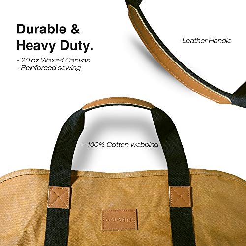 Galafire Log Carrier For Firewood, Waxed Canvas Durable Fireplace Wood Holder Tote Bag, 23'' × 10''X 11.3'' #TOP4