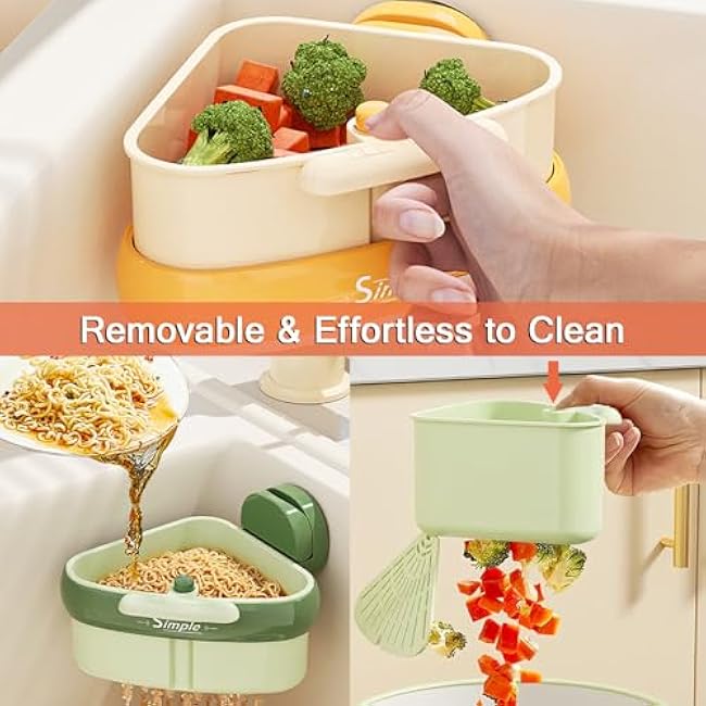 2025 Upgraded Corner Sink Strainer, Sink Storage Rack Holder, Suction-Cup Sink Strainer Shelf for Kitchen Bathroom Corner Sink, Sink Drain Strainer Basket for Food Waste