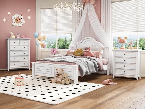 Miniatura 5 de Cómoda blanca para dormitorio, 6 cajones, cómoda de granja para dormitorio, cajones de almacenamiento altos para sala de estar, oficina en casa
