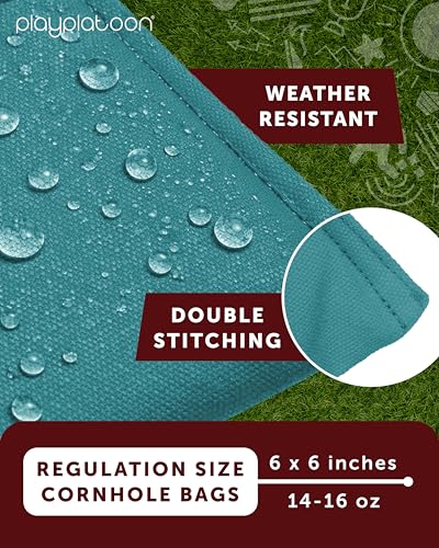 Image of Play Platoon Cornhole Bags Weather Resistant- Set of 8 Regulation Bean Bags for Tossing- Official Professional Size & Weight Corn Hole Bags Two Color All Weather Cornhole Beans Bag Set with Tote Bag