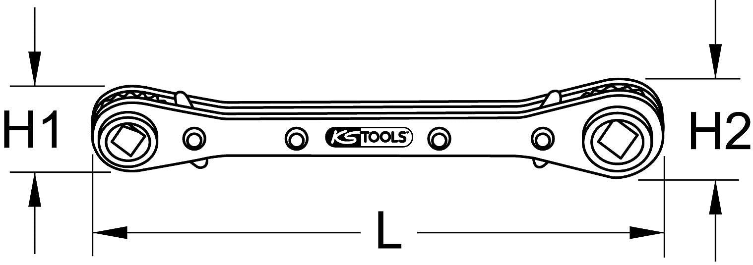 KS Tools 130.0122 Llave de carraca 4 en 1 conmutable para refrigeración y climatización