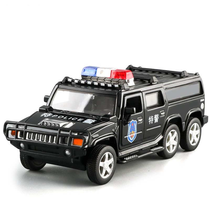 Image of FEXXA 🥰Exclusive Alloy Metal Pull Back Die-cast Car Scale Model with Sound Light Mini Auto Toy for Kids Metal Model Toy Car with Sound and Light [ New Version ] (1.32 Scale Hummer Police -Black)