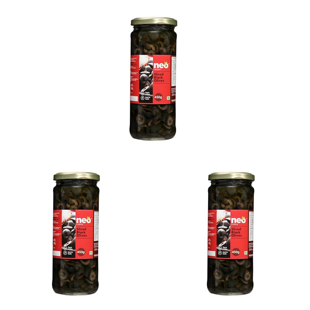 Neo Sliced Black Olives 450g l Spain Olive l Low Fat Ready-to-Eat Healthy Snack, Source of Fibre l Enjoy as Topping for Pizza & Pasta l 450g (Pack of 3)-picture-31