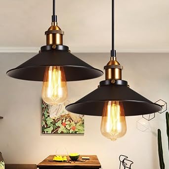 Loft Chandelier E26 Industrial Retro Black Iron Kitchen Restaurant Bar Balcony Modern Hanging Pendant Light, 22cm(Black 1 Pack)