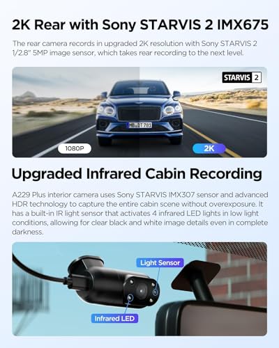 Image of VIOFO A229 Plus 3CH Front Interior and Rear 2K+ FHD + 2K HDR 5GHZ WI-FI GPS Voice Control Triple Dash Camera with STARVIS 2 Sensor (3CH (Front + Rear + Interior))