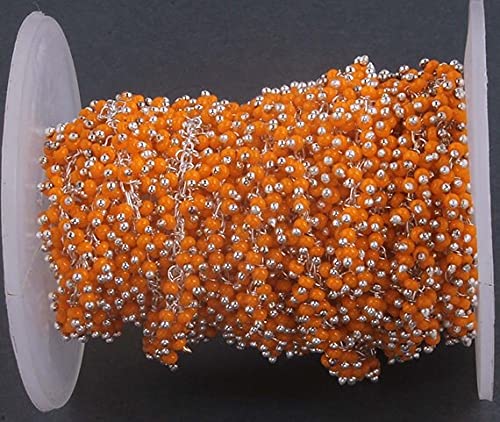 Chaîne perles orange argent 925 LKBEADS fil enroulé longueur 5 feets