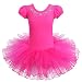 BAOHULU Kids Leotards for Dance Short Sleeve Rhinestone Ballet Tutu Dress for Little Girls 3-8 Years B093_HotPink_XL