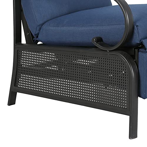 Ulax Furniture Adjustable Patio Recliner Chair Set Of 2 Reclining Lounge Chair Metal Relaxing Recliner Sofa Chair Outdoor Metal Furniture Chair With Thick Cushion, Navy #TOP4