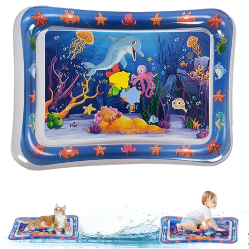 2 Packs Upgrade Thickened Water Sensor Play Mat for Cats,Cat Cooling Pad Keep Your Pets Cool in The Summer, Water Play Mat with Fish for Pet Play,Cat Water Mat Toy for Kids,Pets(Dolphin Design)