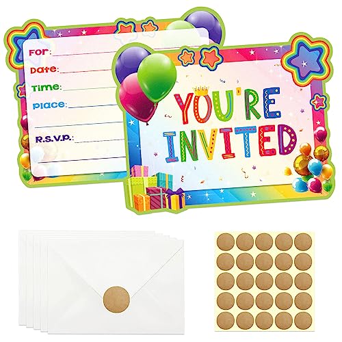 GOGOPARTY 20 Pcs Rainbow Birthday Invitations, Rainbow Party Invitations Color Birthday Party Invitation Cards With Sticker Labels 20 Envelope Birthday Invitations for Birthday Party Supplies