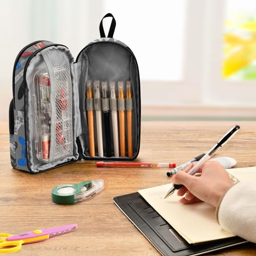 Image of ZAZYXTJ Video Game Standing Large Capacity Pencil Case 3 Compartment Pen Pouch Storage Canvas Makeup Bag for School Office Teen Girl Boy Men Women
