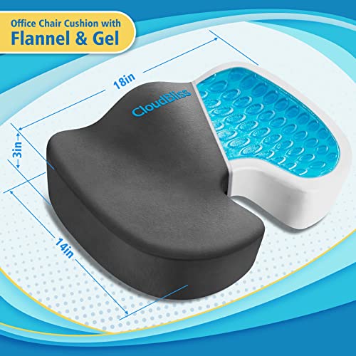 Image of CloudBliss Gel Seat Cushion - Cooling Gel Enhanced, Memory Foam, Ergonomic Seat Cushion for Long Sitting for Office, Game, Car, Airplane (Large, Grey)