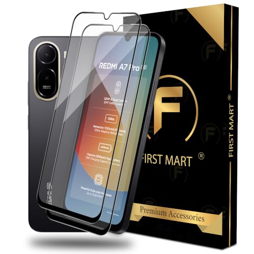 Image of FIRST MART Tempered Glass Screen Protector for Redmi A7 Pro / 15A / Redmi 15C - Full-Glue Screen Guard, 3D Edge to Edge, HD Clear, Bubble-Free, Case-Friendly, Black, Pack of 2