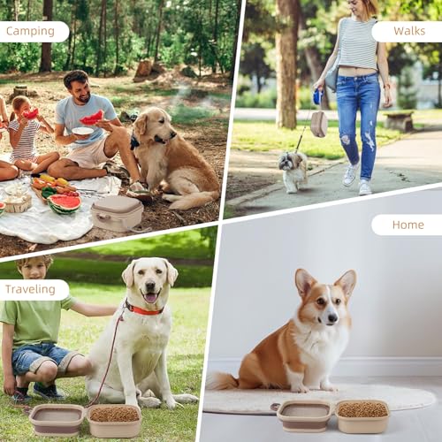 Faltbarer Napf mit Deckel, Reisenäpfe für Hunde, Faltbarer Wassernapf für Katzen, für Haustiere, Spaziergänge, Parken, Camping, 2-in-1 Tragbare Futterfütterung und -Aufbewahrung, Khaki, Klein