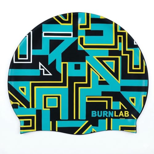 Image of Burnlab Silicone Swimming Cap for Pool Training and Daily Use, Comfortable Stretch Fit, Adult (Black Rectangle)