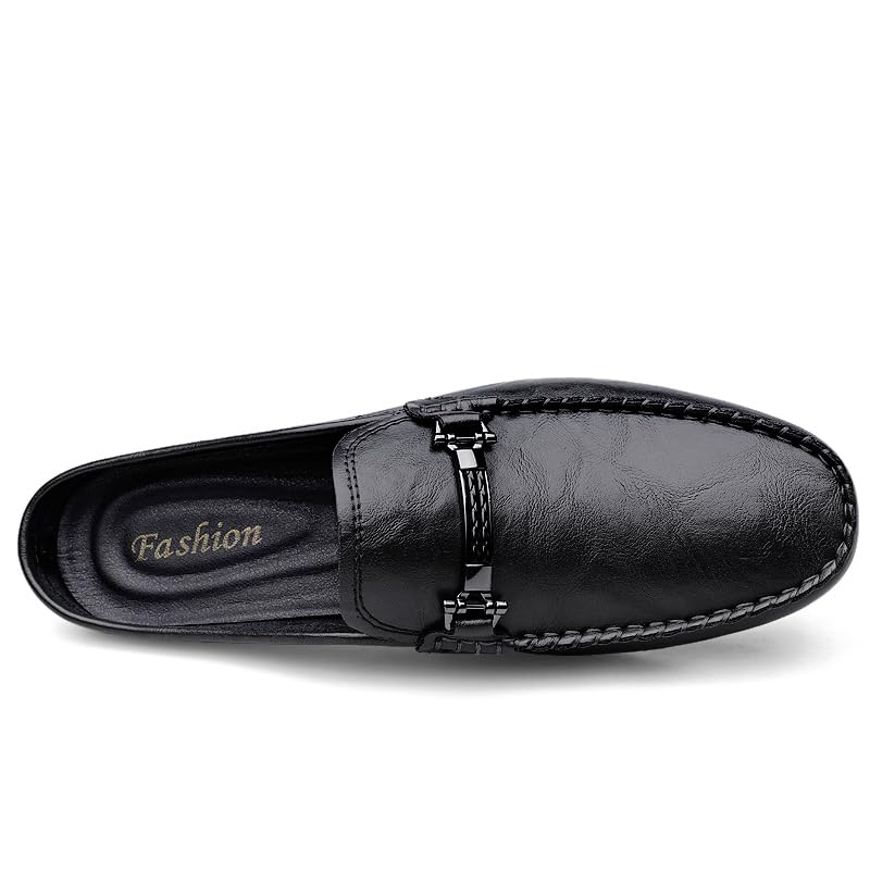Men's Leather Slip-On Loafers, Half Shoes,Backless Moccasin, Casual Driving Shoes, Brown, Black4