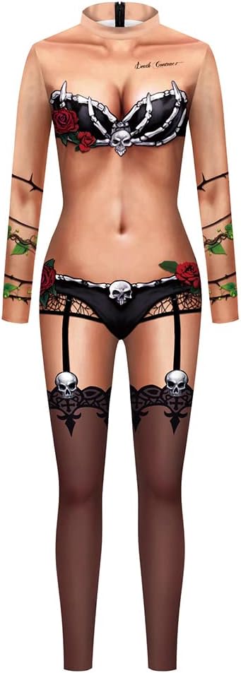 Sister Amy Women's Halloween Skull skeleton-1 Bodysuit Skinny Stretch Costume