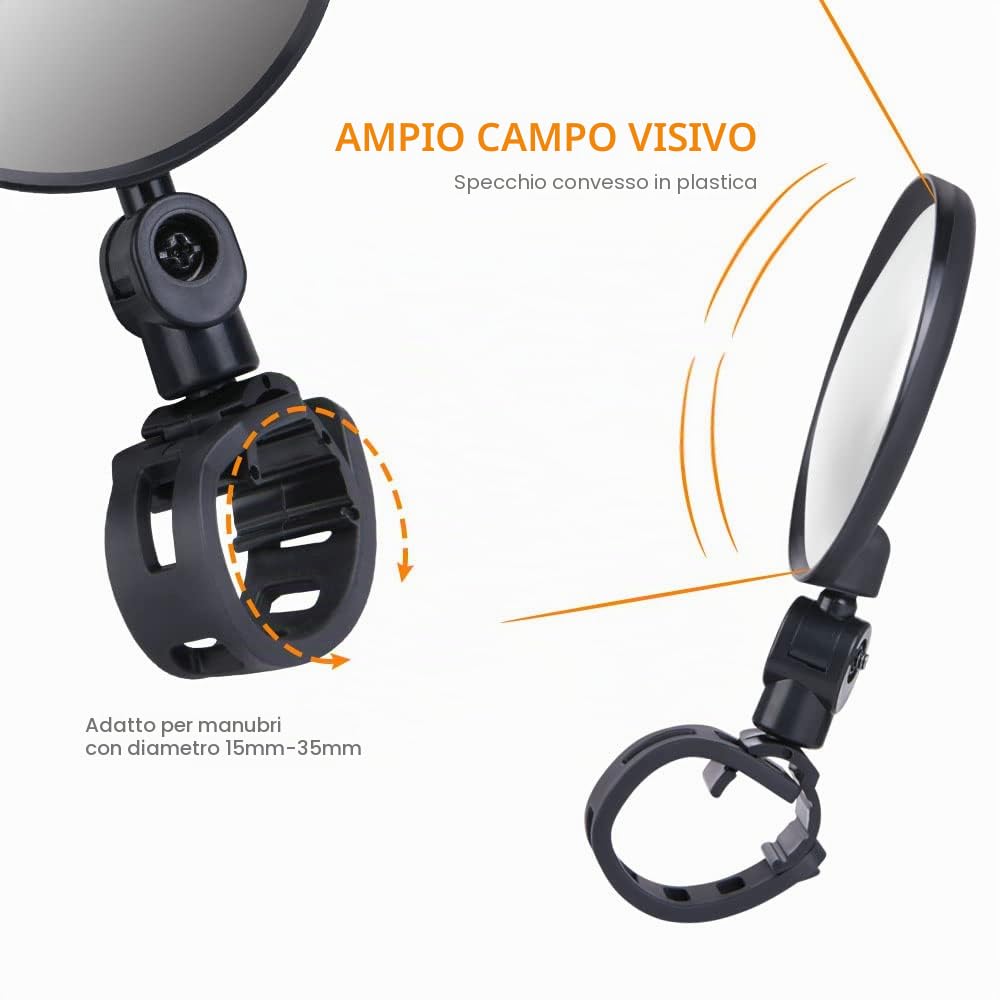 Flintronic Specchietto Retrovisore per Bicicletta, 2 Pezzi 360 ° Ruotabile Regolabile Grandangolare, Accessori per Tutte le Bici, Moto(15-30 mm)
