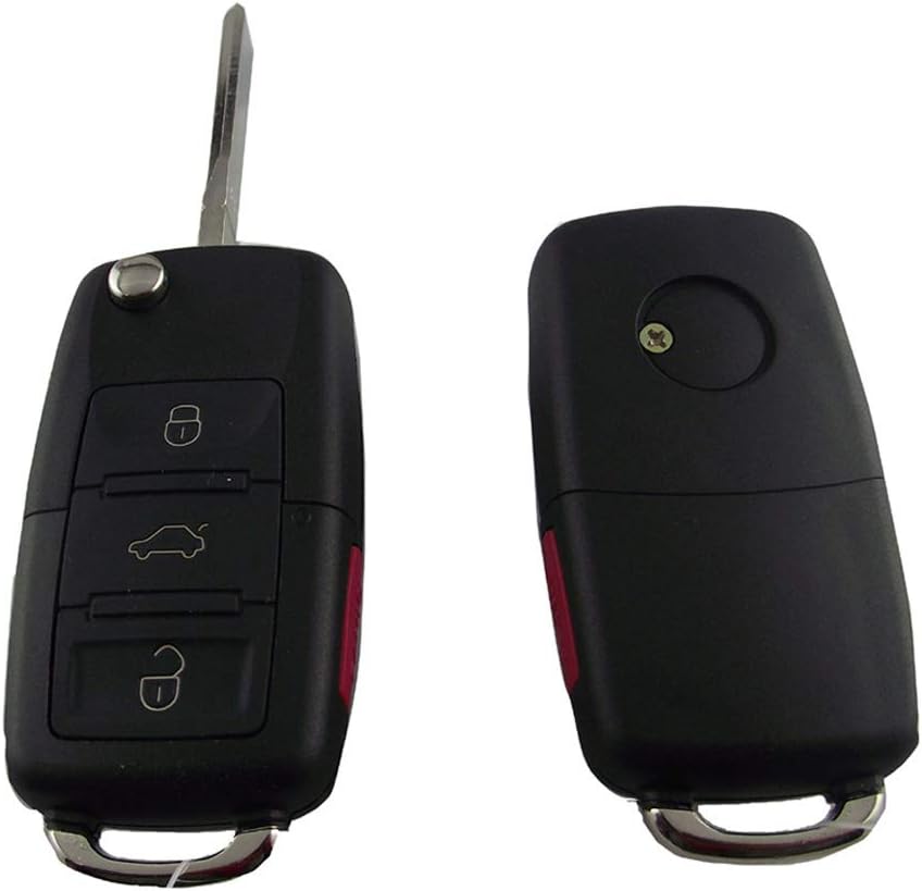KEMANI Uncut Flip 4 Buttons Remote Key Shell Fob Case for Rabbit GTI CC EOS 3 Button+Panic No Chips Inside
