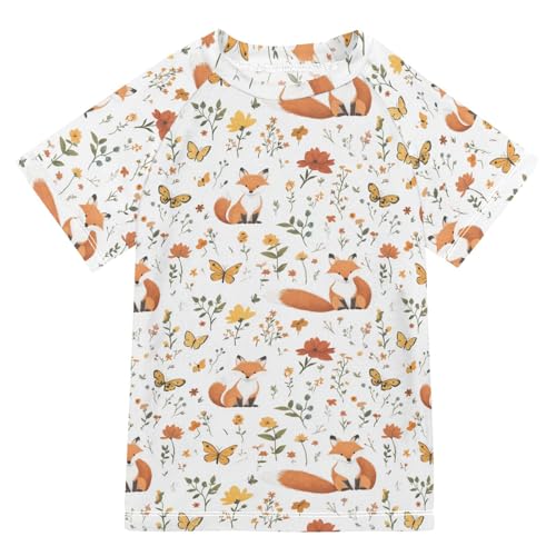 Rash Guard Bathing Suit Girls Short Sleeve Rash Guard Swimsuit 7T Cartoon Fox White