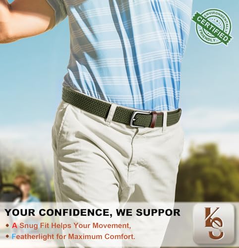 Image of KEMISANT Men Belt-Stretch Woven Braided Belt For Gift Men Golf Casual Jeans Dresses with Nylon Canvas 1 3 /8 inch