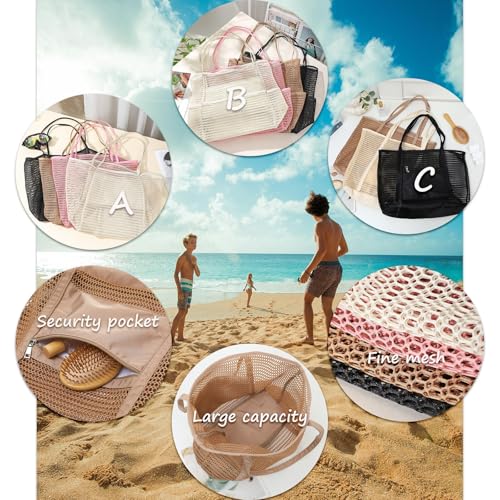 Beach Tote Bag for Women with Pockets, Mesh Holiday Handbag Summer Casual Shoulder Bags for Travel Swimming3