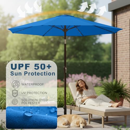 Image of 9' Solar LED Patio Umbrella with Tilt & Crank|8 Sturdy Ribs,UV Protection,Outdoor Market Table Umbrella for Deck,Lawn,Pool,Backyard(Royal blue)