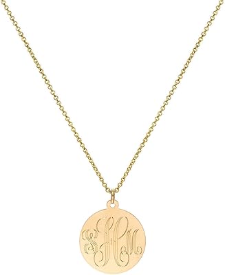 14k Gold Large Disc Pendant Necklace, Zoe Lev Jewelry, Gold Monogram Disc Necklace