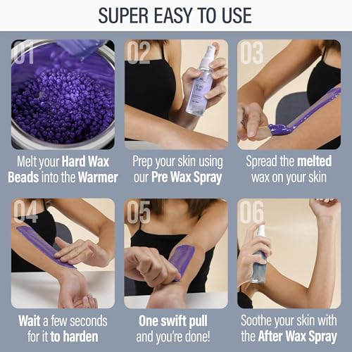 Image of Tress Wellness Award Winning Waxing Kit for Sensitive Skin - Safe for Face & Skin, Easy to Use - At-Home Kit for Face, Bikini, Brazilian & Full Body - Digital Display, Blue