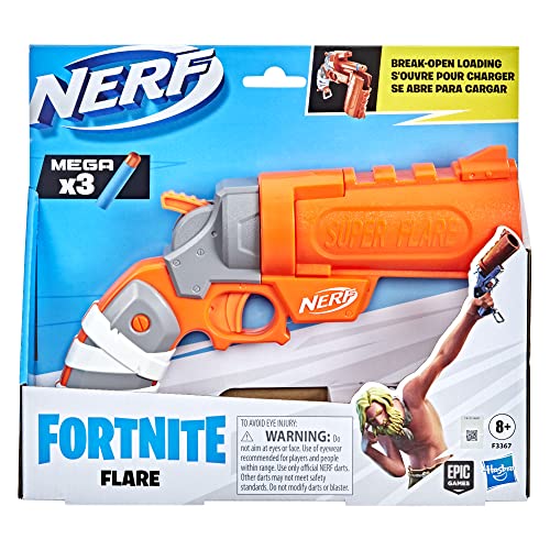 Image of NERF Fortnite Flare Dart Blaster, Break-Open Dart Loading, Includes 3 Mega Darts that Whistle Through The Air, Pull-Down Priming Handle, Multicolor