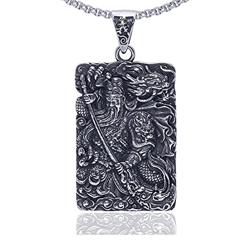 Xusamss Punk Rock Titanium Steel Warrior Guan Yu Dog Tag Pendant Necklace,24inches Box Chain