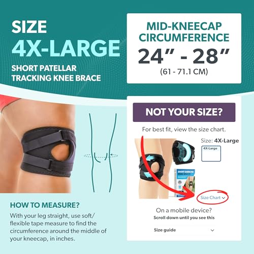 Image of BraceAbility Plus Size Patellar Tracking Short Knee Brace - XXXXL Walking Exercise Support Sleeve Stabilizer for Post Kneecap Dislocation, Tendonitis, Patellofemoral, Meniscus, Arthritis Pain (4XL)