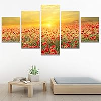 SIGNWIN 5 Panel Canvas Wall Art Modern Art Coastal Colorful Multicolor Photography Romantics Sunset for Home Decorations Ready to Hang - 60