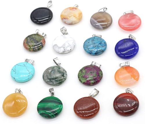 Miniatura 2 de LE SKY 20 colgantes de piedra natural redonda con forma de moneda curativa para hacer joyas