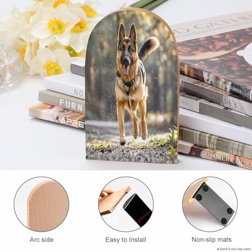 Sujetalibros de perro pastor alemán de madera resistente para estanterías 5