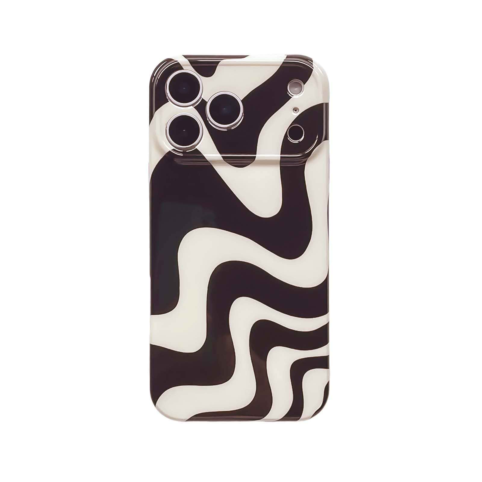 Black White Striped Wave Zebra Phone Case for iPhone 17 Pro Cute Retro Trendy Aesthetic, Chic Classy Slim Full Camera Slim Glossy Protective Cool Girl Cover for Women