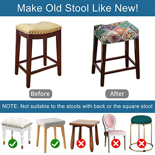 Krfoonn 2 Pack Rectangle Bar Stool Covers Printed Stretch Rectangle Saddle Bar Stool Slipcovers Washable Stool Upholstered Protector Slipcover For Dining Room Living Room With Nonslip Elastic Band, 09 #TOP4