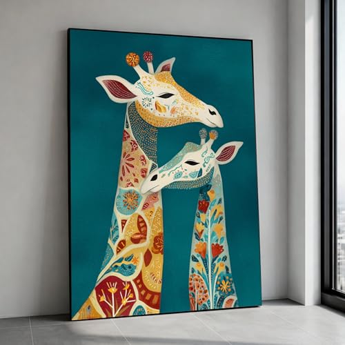 Tableau sur toile girafe colorée 30x40 cm avec cadre intérieur