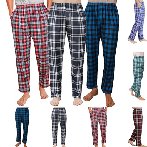 3 Pack Mens Pajama Pants Silk Satin Pj Plaid Loungewear with Pockets Sleep Bottoms Sleepwear Available In Big & Tall