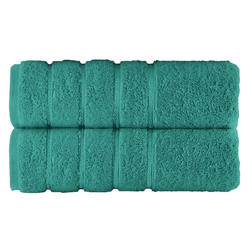 Image of Elegant Comfort 100% Turkish Cotton 4 Lines Viscose Stripe Luxury 2 Pack Bath Towel Set 27 x 54 Inch - Super Soft and Highly Absorbent Premium Hotel Spa Quality Towels for Bathroom Use, Turquoise