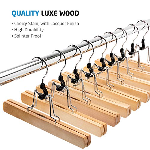 image for ZOBER High-Grade Wooden Pants Hangers with Clips Non Slip Skirt Hanger
