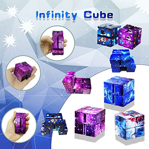 12 Pieces Galaxy Infinity Cubes, Mini Cool Fidget Cubes Fidget Toys For Kids And Adult，Sensory Gadget Best For Stress And Anxiety Relief.hand Held Fidget Blocks.（Star） #TOP1