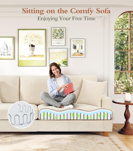 Image of Kidirect 87in U Shaped Couch, Modular Sofa No Tool Assembly, Comfy Sectional Couches for Living Room 21in Deeper Seats, Corduroy Sofas for Living Room with 2 Pillows, Loveseat Sofa Set, Beige Couch