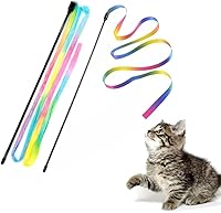 LASOCUHOO Rainbow Interactive Cat Teaser Wand Toy - 2 Pack Cat Wand with String & Ribbon for Cats & Kittens